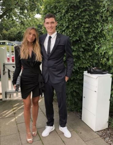 Katrine Friis with her boyfriend Andreas Christensen wearing a matching outfit.